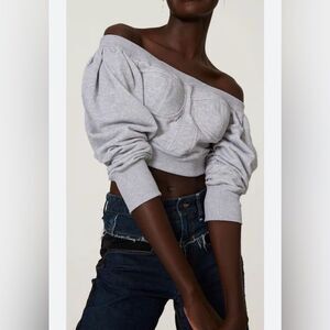 Philosophy di Lorenzo Serafini Off-Shoulder Sweatshirt in Light Heathered Gray S
